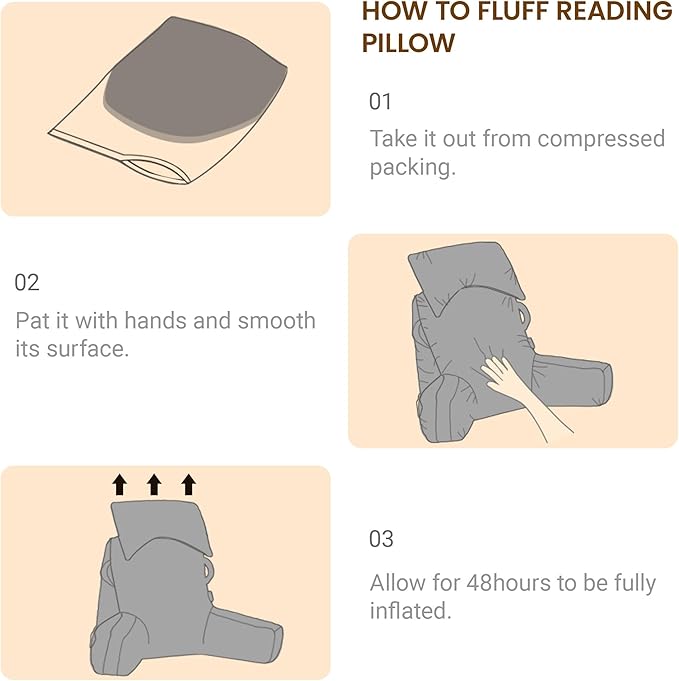 Portable Reading Pillows with Headrest for Bed Sitting Up(Light Grey Oeko-Tex), Velvet Back Pillow with Arms & Pockets for Adults, Support Memory Foam Bed Pillow for Dorm/Watching/Gaming