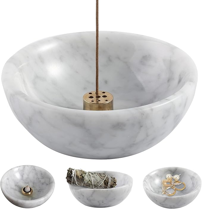 Koville Italian Natural Marble Incense Holder, Incense Holders for Sticks, Sturdy Incense Burner Ash Catcher, Ideal for Meditation, Relaxing, Easy to Clean(Bianco Carrara)