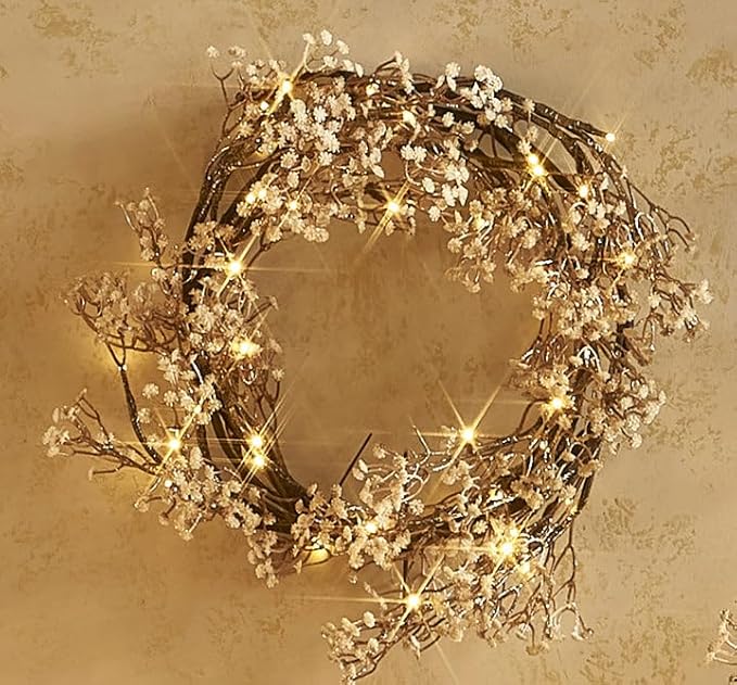 Hairui Lighted Baby Breath Flower Garland Battery Operated with Timer 48L Warm White LED 6FT, Artificial Gypsophila Vine Lights for Thanksgiving Christmas Decor Indoor Outdoor Use