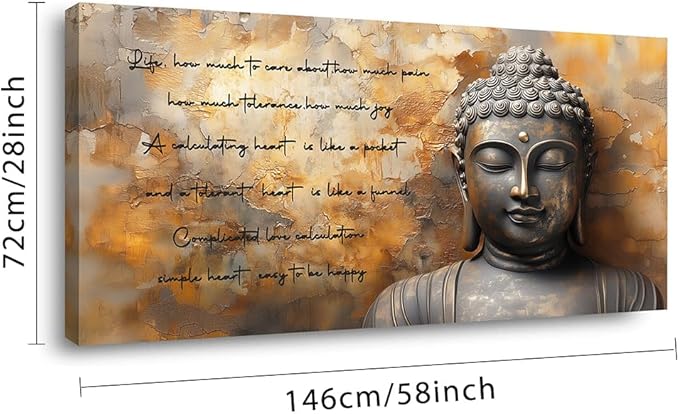 ZESTRILIA Zen Buddha Wall Art for Living Room Office Tan Brown Buda Life Quotes Canvas Painting Prints Calming Buddhist Artwork Family Bedroom Decor Extra Large (58x28 Inches)