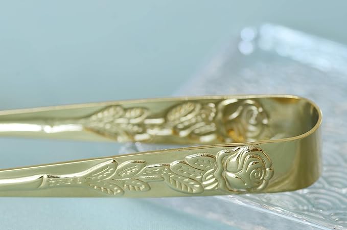 6PCS Mini Serving Tongs 4 Inches Small Rose Sugar Cube Tongs (Gold)