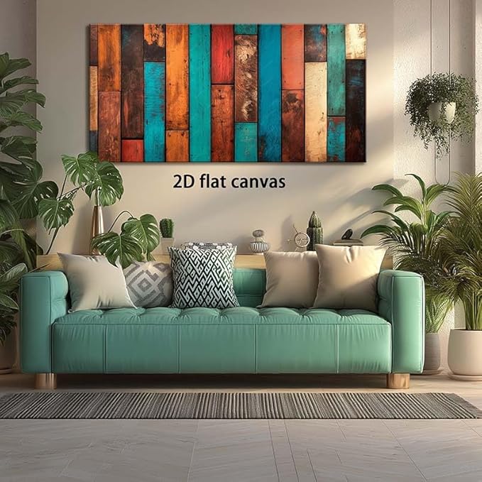 ZESTRILIA Reclaimed Wood Planks Canvas Wall Art for Living Room Office Rustic Mosaic Colorful Canvas Artwork Living Room Dining Entryway Room Décor