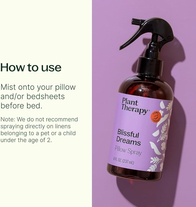 Plant Therapy Blissful Dreams Lavender Pillow and Linen Mist and Room Spray, for Relaxation & Sleep, Powered by Essential Oils Like Lavender & Roman Chamomile, Aromatherapy Sleep Spray, 8 oz