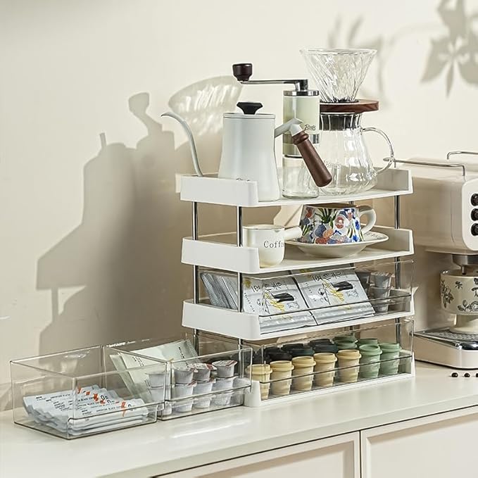 4-Tier Tea Storage Organizer, Clear Acrylic Drawers, Kitchen Counter Display Box, 12.7 x 22 x 32.3 inches (4-layer)
