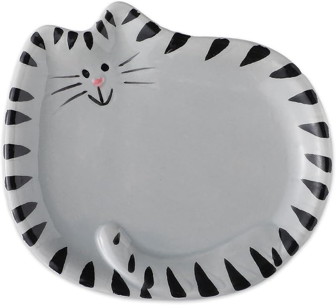 4 Inch Cat Tea Bag Holder Coaster Porcelain Ceramic Tiger Cats Tea Bag Saucer Spoon Rest Soap Dish Coaster for Kitten Lover Gifts Cute Home Parties Portable (British Shorthair)