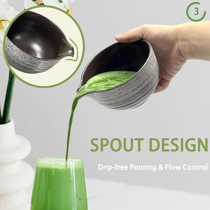 Matcha Whisk Set,7 Pcs Matcha Kit Tea Tools Includes Matcha Bowl with Spout, Sifter, Bamboo Scoop,Tea Towel,Whisk and Holder, Ideal Gift for Matcha Lovers (Black&White)