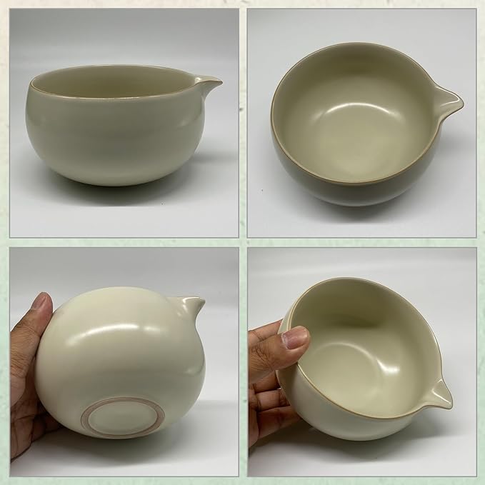 Matcha Whisk Set – 5 Pcs Matcha Set Whisk and Bowl with Spout, Bamboo Scoop, Sifter & Holder – Ru Kiln Matcha Bowl Japanese Tea Kit for Gifts, Home Use & Ceremonial Rituals (White)