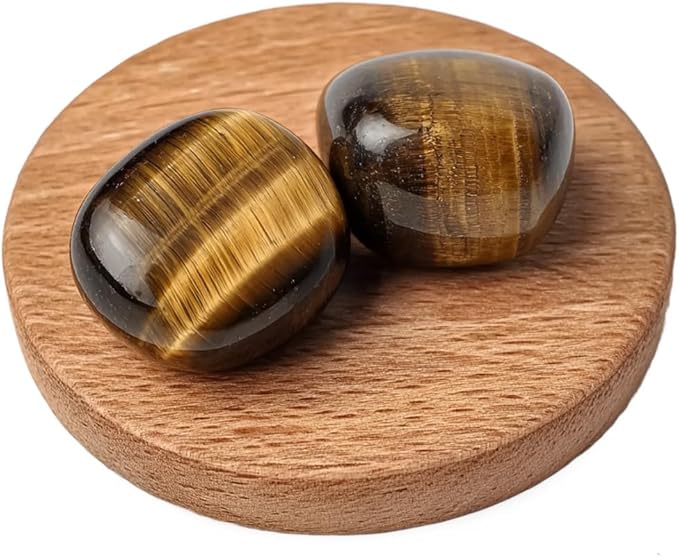 Polished Tigers Eye Crystal Stones - 2 Pcs of 1.2" Worry Stone for Anxiety, Pocket Palm Stone Super Large Handpicked Natural Tumbled Gemstones for Meditation, Reiki, Chakra Healing, Home Decor