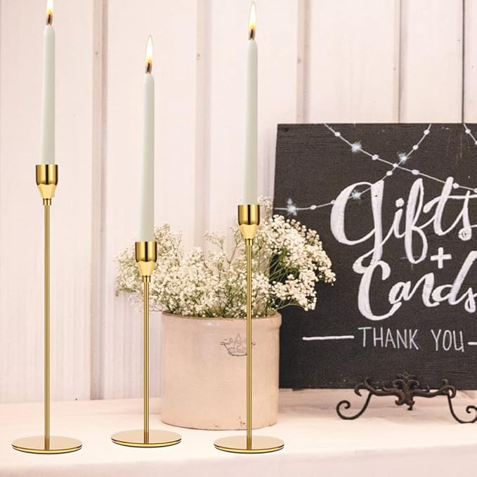 Set of 6 Gold Candlestick Holders Taper Candle Holders Candle Holders Decorative Candlestick Holder for Home Decor, Wedding, Dinning, Party, Anniversary (Bright Gold)
