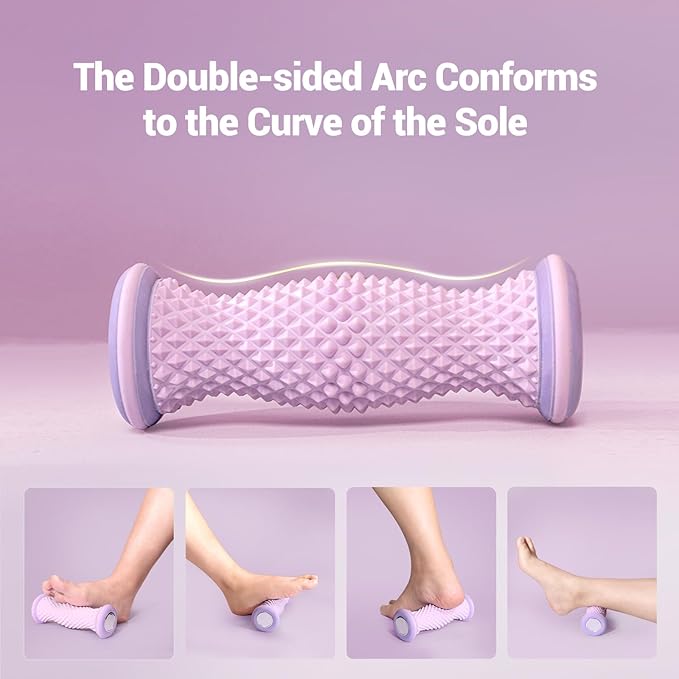 Ergonomic Foot Massager Roller - for Plantar Fasciitis Relief, Portable Reflexology Tool (Pink)
