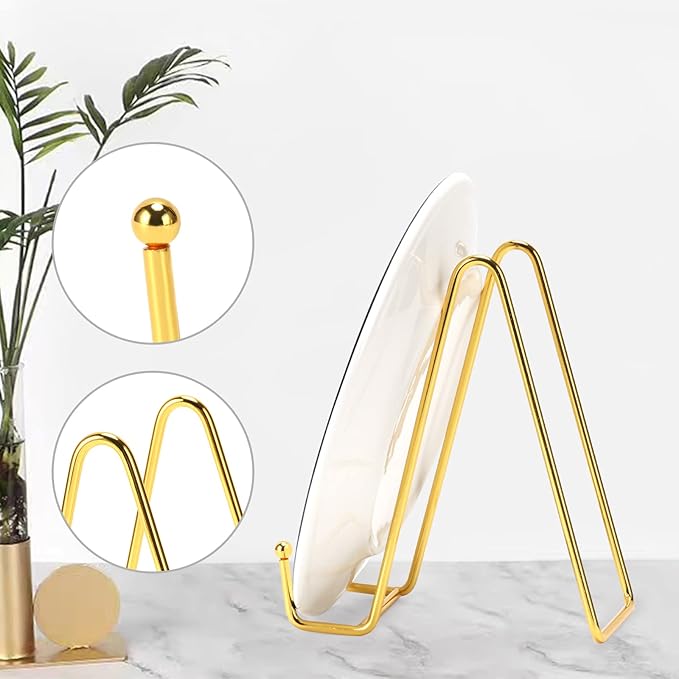 Kruodop 6 Inch Plate Stands for Display, 3 Pack Plate Holder Display Stand, Gold Metal Frame Easel Holder Stand for Pictures,Book, Photo, Decorative Plate