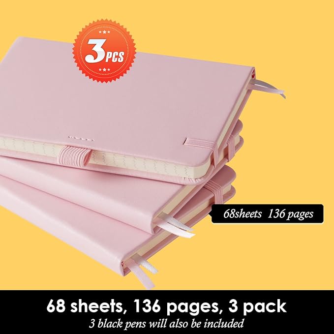 Small Notebook Journal with Pen, 3 Pack Mini Pocket Size Pink Journals Notebooks Bulk for Women Work School Writing Note Taking