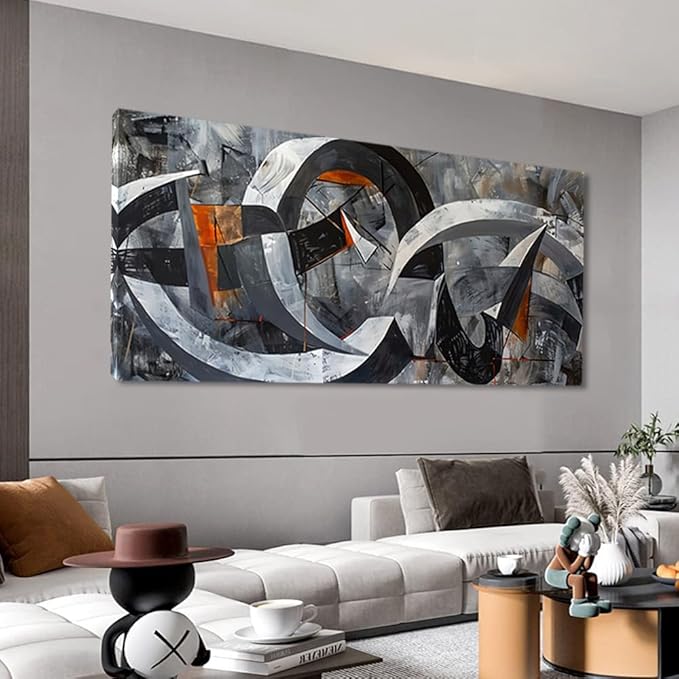 ZESTRILIA Abstract Black and White Wall Art for Living Room Office Gray Canvas Painting Prints Large Artwork Dining Bedroom Decor Extra Large (58x28 Inches)