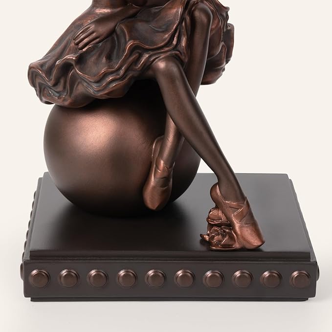 Seated Ballerina Figurines, Ballerina Dancer Statues Resin Sculpture Vintage Home Decor, Ballet Dance Girl Ornament for Shelves Home Office Decor (Bronze)