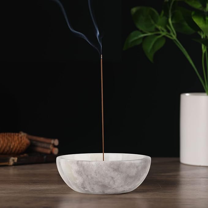 Koville African Natural Marble Incense Holder, Incense Holders for Sticks, Sturdy Incense Burner Ideal for Meditation and Relaxing, Easy to Clean(Grigio Fantasy)