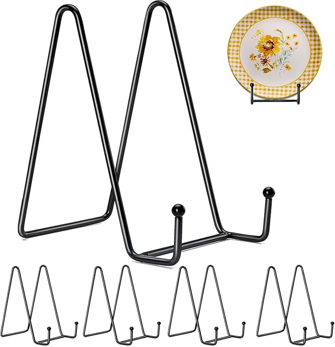 Kruodop 8 Inch Plate Stands for Display, 5 Pack Plate Holder Display Stand, Black Metal Frame Easel Holder Stand for Pictures,Book, Photo, Decorative Plate, Black