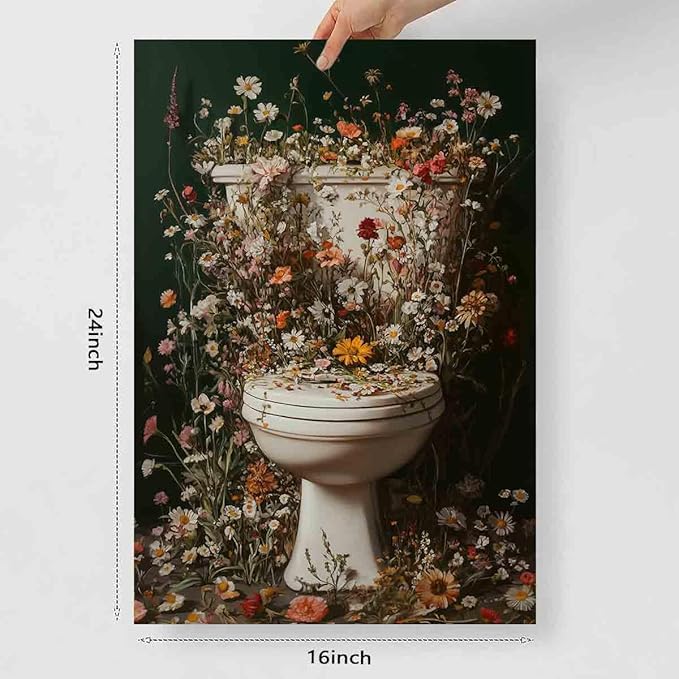 Toilet Flower Wall Art Botanical Moody Print Moody Wildflower Wall Art Bathroom Flowers Pictures Dark Green Flower Pictures Dark Green Aesthetic Posters Botanical Print Bathroom Decor 16x24in No Frame