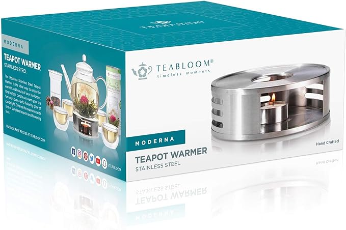 Teabloom Modern Tea Trivet - Stainless Steel Trivet and Teapot Warmer with Tea Light Candle