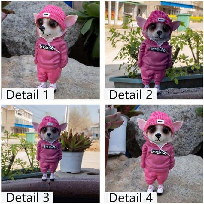 Cute Resin Backpack Dog Statue Crafts Living Room Desktop Decorations,Handmade Casual Small Resin Animal Statue Ornament Home Decor Pink