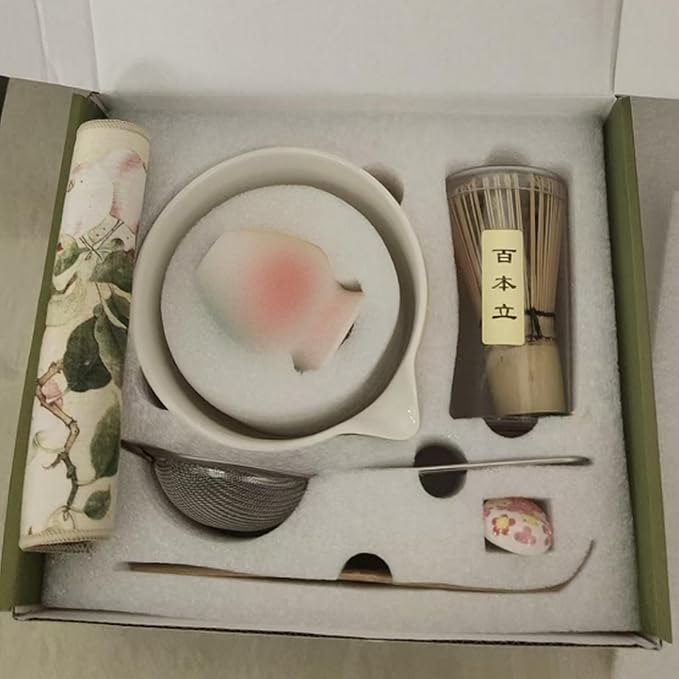 Ceramic Matcha Whisk Set, Complete Matcha Set-8PCS for Ceremonial Grade Matcha, Tea Gifts for Tea Lovers for Christmas, Birthday, Halloween (Rainbow Color)