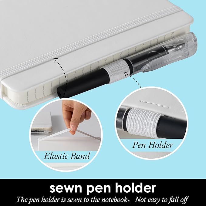 Small Notebook Pocket Size Journal 3.7" x 5.7", 3 Pack, (White, Grey, Black), 408 Pages, A6 Mini Notepad with Pen, Small Leather Note Book, 100GSM Lined paper, Hardcover