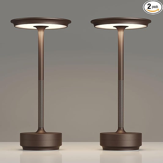 2 Pack Rechargeable Table Lamps Cordless, Portable 5000mAh Outdoor Table Light, 3 Color Stepless Dimming LED Table Lamp with Memory Function, for Home/Dinner/Patio/Restaurant.(Brown)