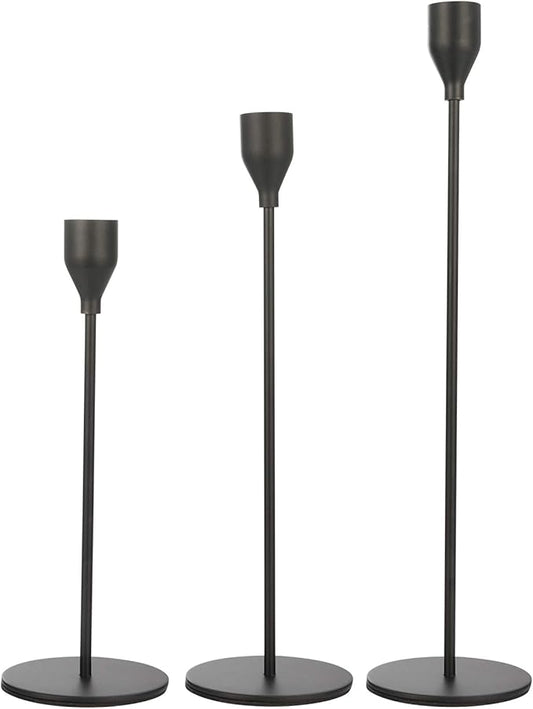 Set of 3 Black Candlestick Holders - Decorative Taper Candle Holders for Home Decor, Wedding, Dining, Party, Anniversary