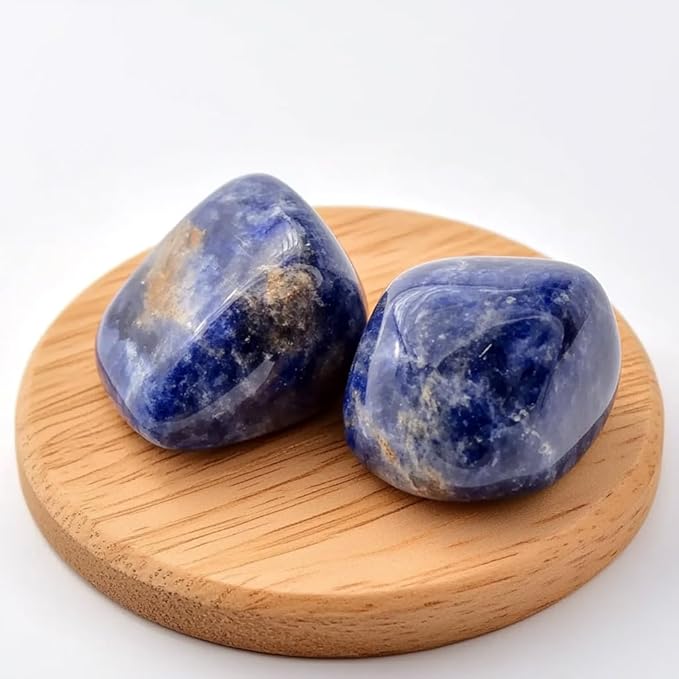 Polished Sodalite Crystal Stones - 2 Pcs of 1.2" Worry Stone for Anxiety, Pocket Palm Stone Super Large Handpicked Natural Tumbled Gemstones for Meditation, Reiki, Chakra Healing, Home Decor