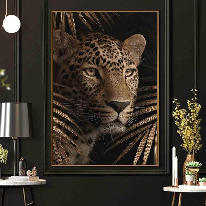Black And Gold Leopard Picture Cheetah Abstract Leopard Wall Art Gold Leaves Picture Jungle Animal Posters Tropical Plant Wall Art Gold And Black Botanical Prints Living Room Decor 16x24inch No Frame