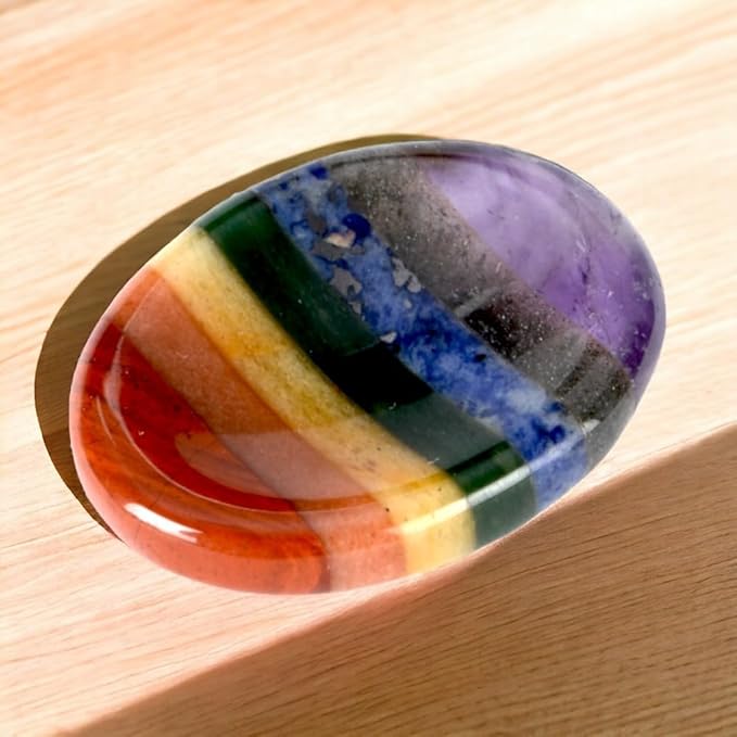 Seven Chakra Worry Stones – Crystal Thumb Worry Stone for Anguish, Stress – Relaxing and Soothing Balance Stone for Meditation, Stress Relief – Crystals and Healing Stones for Men and Women