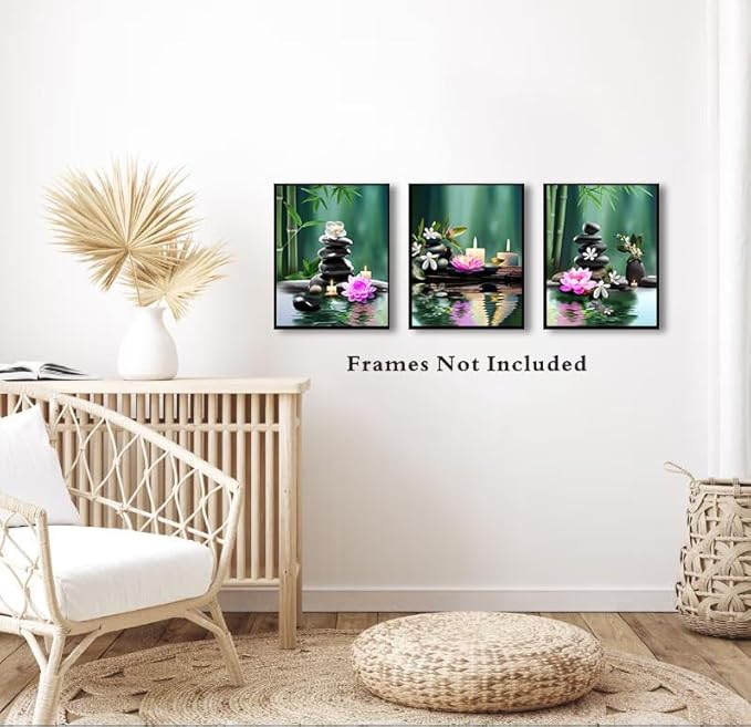 TANXM Zen Wall Art Print - Meditation Canvas, Spa Stones, Sand Posters for Yoga Office Bathroom Bedroom - Set of 4 (Unframed 8 x 10 IN), Warm