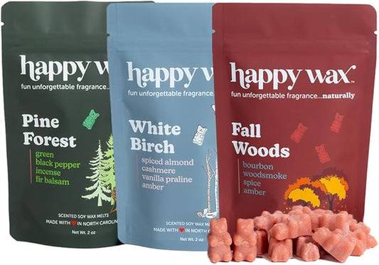 Happy Wax Fall Woods Mix Premium Scented Natural, Non Toxic Soy Wax Melts – 6 Total Oz. of Scented Wax Melts. Includes: White Birch, Fall Woods and Pine Forest.