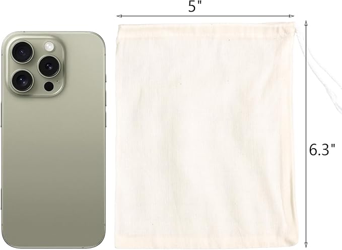 Eketirry Spice Bags, 10pcs Reusable Empty Tea Bags, Muslin Strainer Bags, Soup Bags for Cooking, Natural Cotton Fine Mesh Cheesecloth Bags for Cold Brew Coffee(5 x6.3Inch)