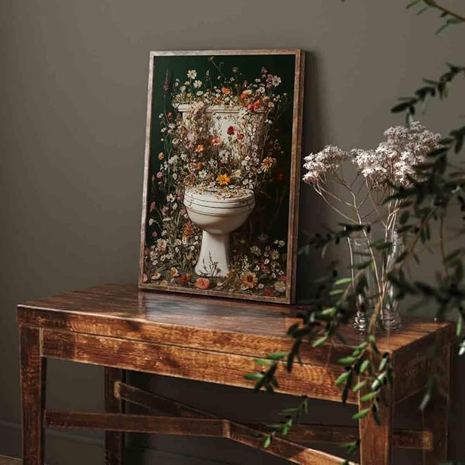 Toilet Flower Wall Art Botanical Moody Print Moody Wildflower Wall Art Bathroom Flowers Pictures Dark Green Flower Pictures Dark Green Aesthetic Posters Botanical Print Bathroom Decor 16x24in No Frame
