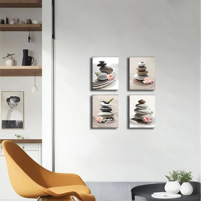 TANXM Framed Zen Bathroom Wall Art Set,Meditation Canvas Wall Art,Zen Sand Posters Prints for Yoga Office Bathroom Bedroom,Set of 4 (Framed 8 x 10 in)