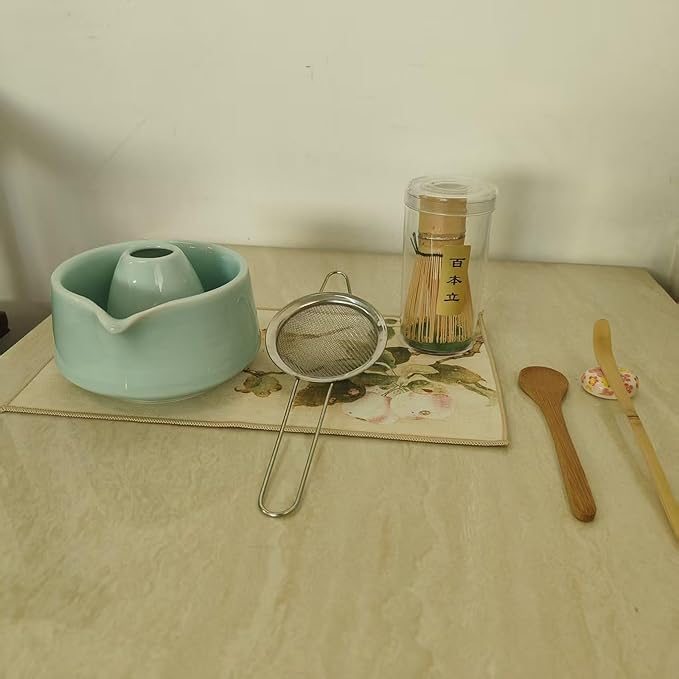 Ceramic Matcha Whisk Set, Complete Matcha Set-8PCS for Ceremonial Grade Matcha, Tea Gifts for Tea Lovers for Christmas, Birthday, Halloween (Emerald)