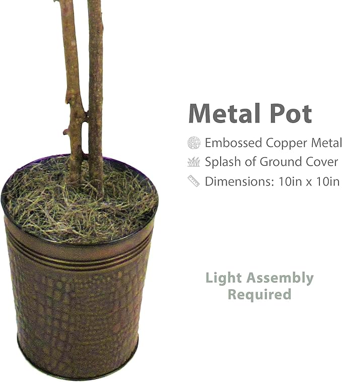 Artificial Ficus Trees in Copper Metal Pots, Set of 2 - Real Wood Trunk, Preassembled, No Maintenance Indoor Faux Plant - Living Room & Home Decor (4ft & 6ft)