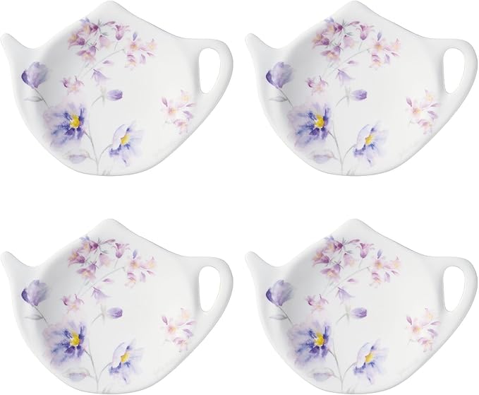 Supreme Housewares Lavender Tea Bag Holders, Teapot Shaped Tea Bag Coasters Spoon Rests Saucer Seasoning Dish Set, Purple, 4 x 3 Inch, Set of 4