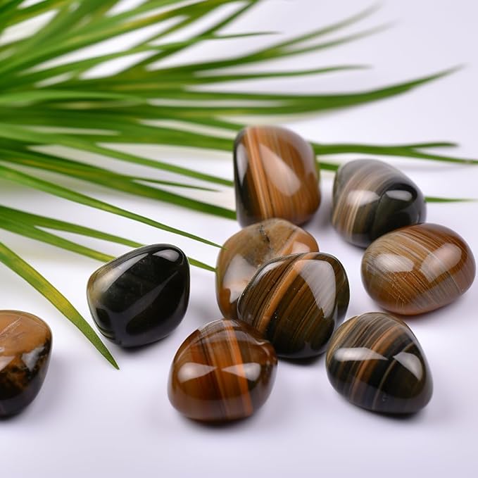 Polished Tigers Eye Crystal Stones - 2 Pcs of 1.2" Worry Stone for Anxiety, Pocket Palm Stone Super Large Handpicked Natural Tumbled Gemstones for Meditation, Reiki, Chakra Healing, Home Decor