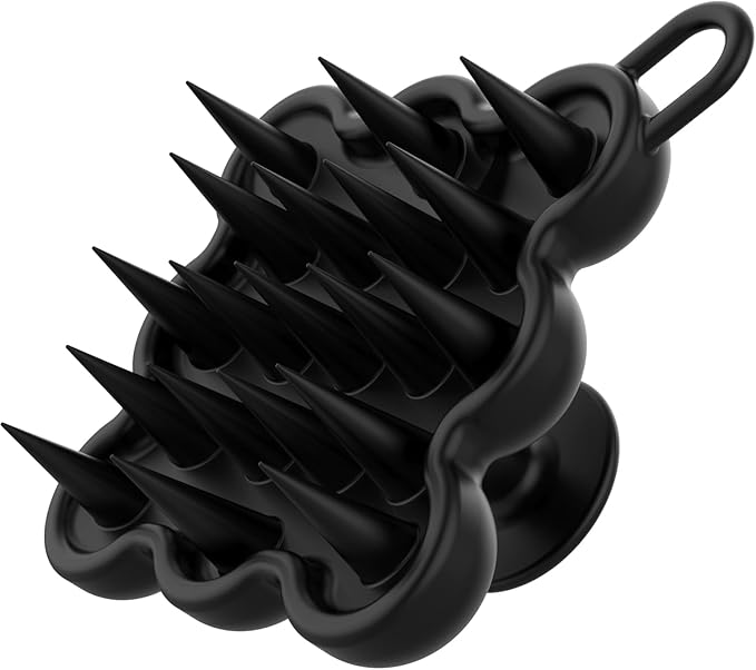 Silicone Scalp Massager Shampoo Brush for Hair Growth, Dandruff Removal & Wet/Dry Care, Hair Scrubber Scalp Stimulator Exfoliator Brush with Soft Bristles for Men & Women, Black