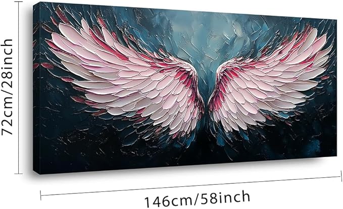 ZESTRILIA Angel Wings Wall Art for Girls Room Pink Navy Blue Canvas Oil Painting Prints Modern Abstract Fantasy Anime Artwork Living Bedroom Office Decor Extra Large (58x28 Inches)