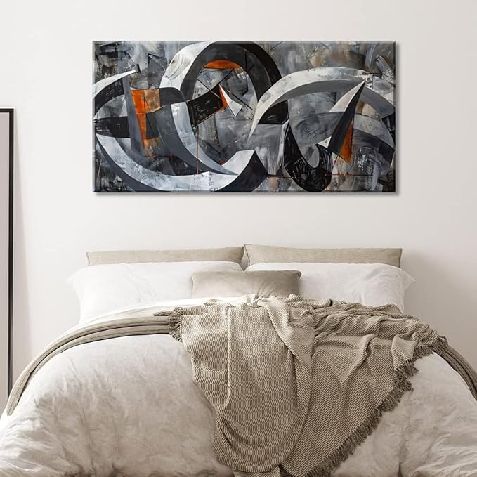 ZESTRILIA Abstract Black and White Wall Art for Living Room Office Gray Canvas Painting Prints Large Artwork Dining Bedroom Decor Extra Large (58x28 Inches)
