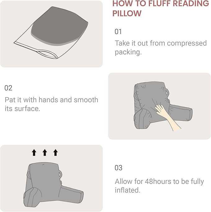 Portable Comfy Reading Pillows for Bed Sitting Up(Dark Pink Oeko-Tex), Velvet Back Pillow with Arms & Pockets for Adults, Support Memory Foam Bed Pillow for Dorm/Reading/Watching/Gaming