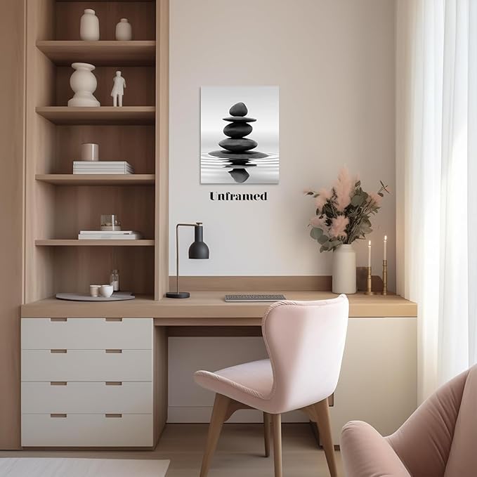 DCMVJHZV Black and White Bathroom Unframed Poster Zen Bathroom Wall Decor Stones in the Water Wall Art Yoga Meditation Picture Print Spa Room Bedroom Living Room Painting(12"x16")