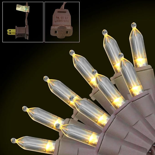 150-Count Warm White LED Mini Christmas String Lights, 50 Ft Brown Wire, UL Certified Connectable, Xmas Lights Outdoor or Indoor