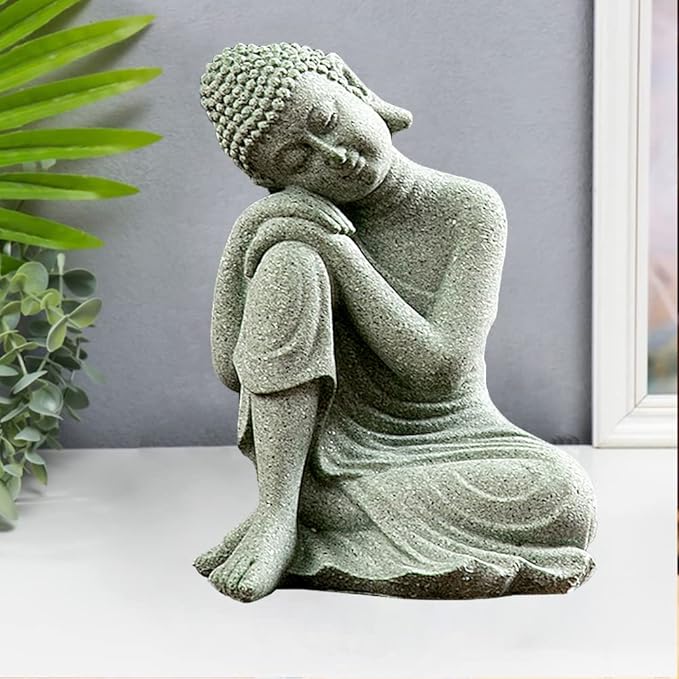 fazhongfa Mini Buddha Statue 4.7 Inch Natural Stone Handmade Buddha Sculptures Creative Zen Garden Aquarium Fish Tank Decorations Home Decor to Friend Family Mom Father as Gift (Contemplate)