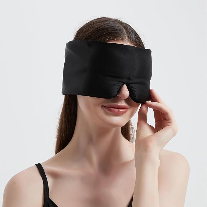 Weighted Eye Mask Silk ALASKA BEAR for Sleeping, Wraparound Style Compression, Wide Headband and Large Coverage Ears for Sound-muffling, Microwavable Beads Filled