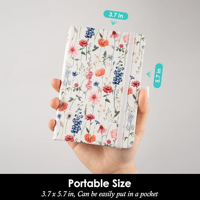 (3 Pack) Small Notebook Pocket Journal with Pen, A6 (3.7" x 5.7"), Aesthetic Floral Mini Notebooks for Women Writing, Leather Note Book with 400 Pages 100GSM Lined Paper