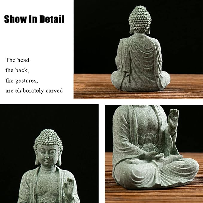 fazhongfa Mini Buddha Statue 4.7 Inch Natural Stone Handmade Buddha Sculptures Creative Zen Garden Aquarium Fish Tank Decorations Home Decor to Friend Family Mom Father as Gift (Contemplate)