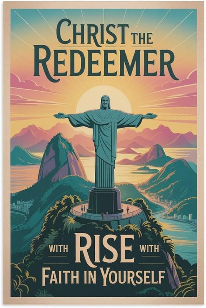 Inspirational Wall Art Christ The Redeemer Motivational Poster Rise with Faith in Yourself Décor for Office Classroom Meditation Room Print Poster Unframe-style 12x18inch(30x45cm)